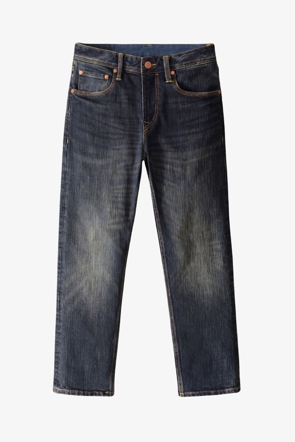 HÁNLÙ | 寒露 Selvedge 19oz Fitted Straight, Fleece-Lined, Vintage Wash Denim