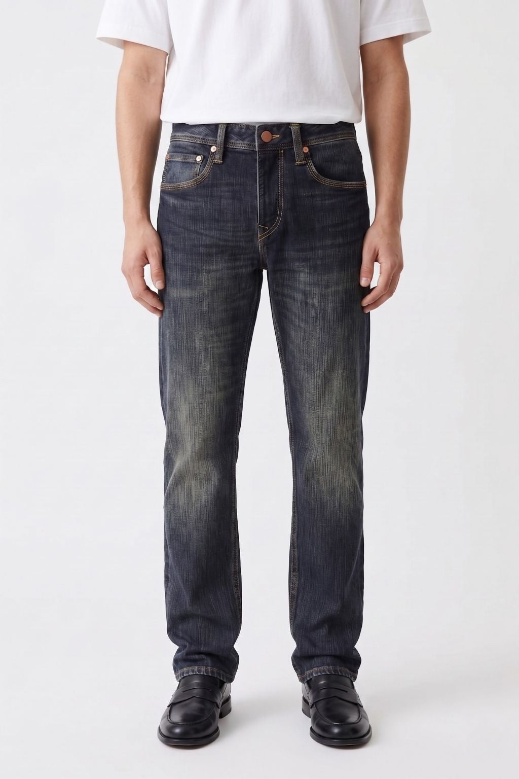 HÁNLÙ | 寒露 Selvedge 19oz Fitted Straight, Fleece-Lined, Vintage Wash Denim